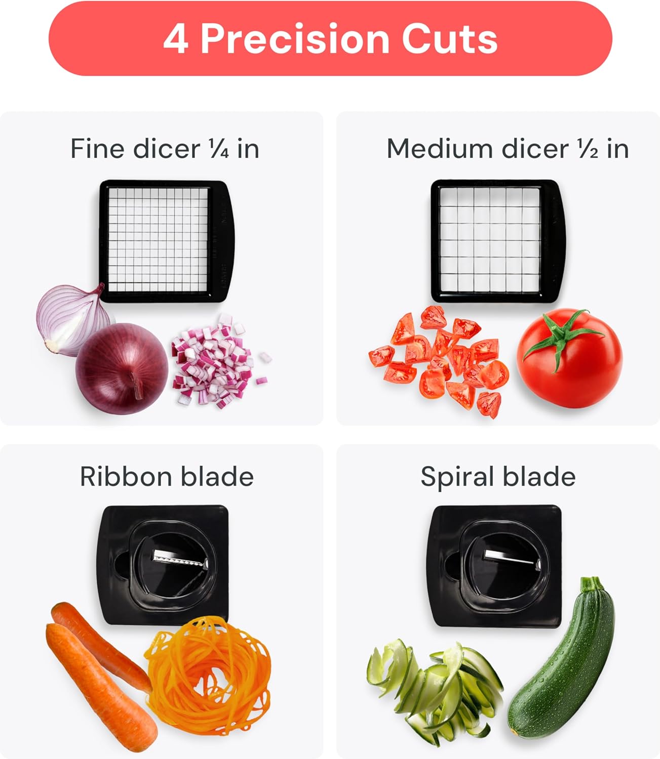 Fullstar 4-in-1 Pro Vegetable Chopper & Spiralizer 2 4 Precision Cuts