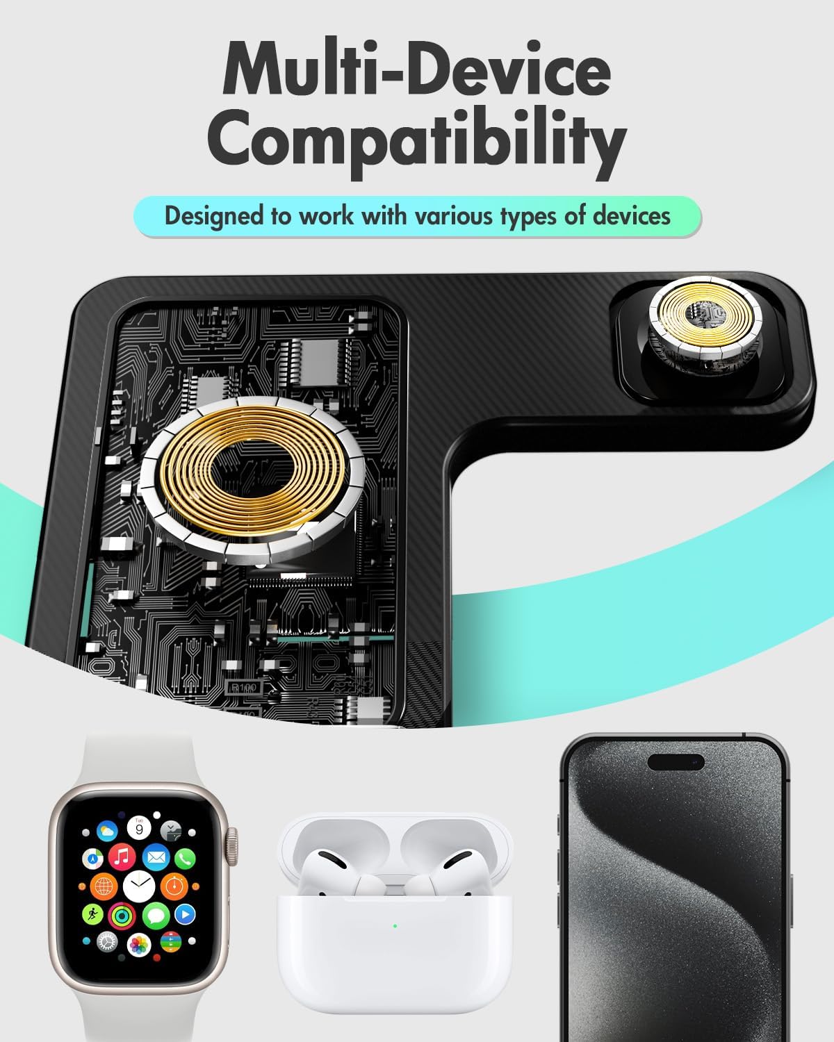 3-in-1 Foldable Wireless Charging Station for Apple - iPhone 17/16/15/14/13, Apple Watch Ultra/10/9/8, and AirPods Pro 4/3 7 Multi Device Compatibility