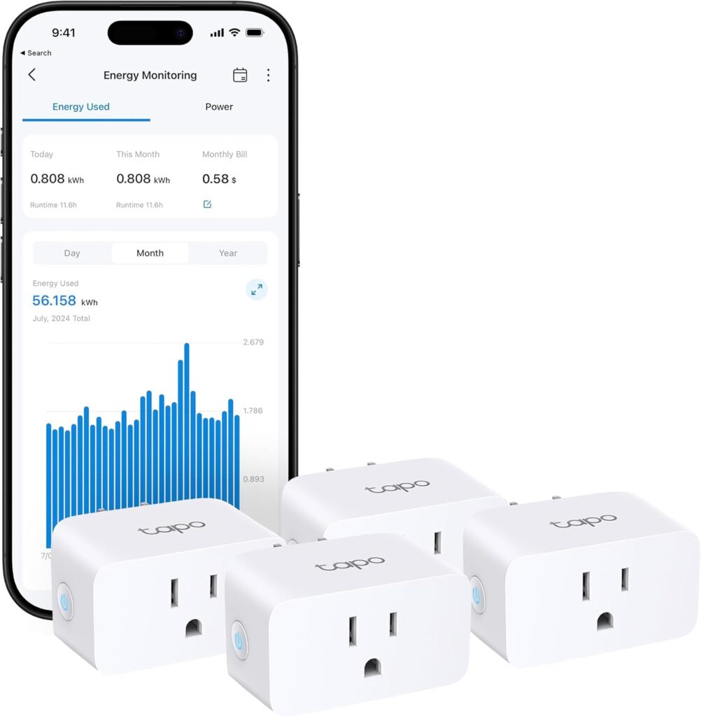 TP-Link Tapo P110M Smart Plug with Energy Monitoring & Matter (4-Pack)