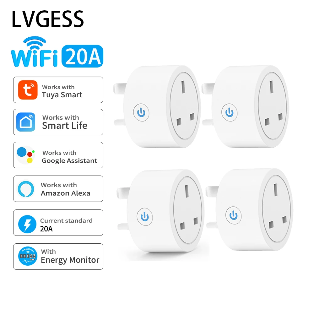 20A Tuya Smart Socket UK Plug for Home Automation