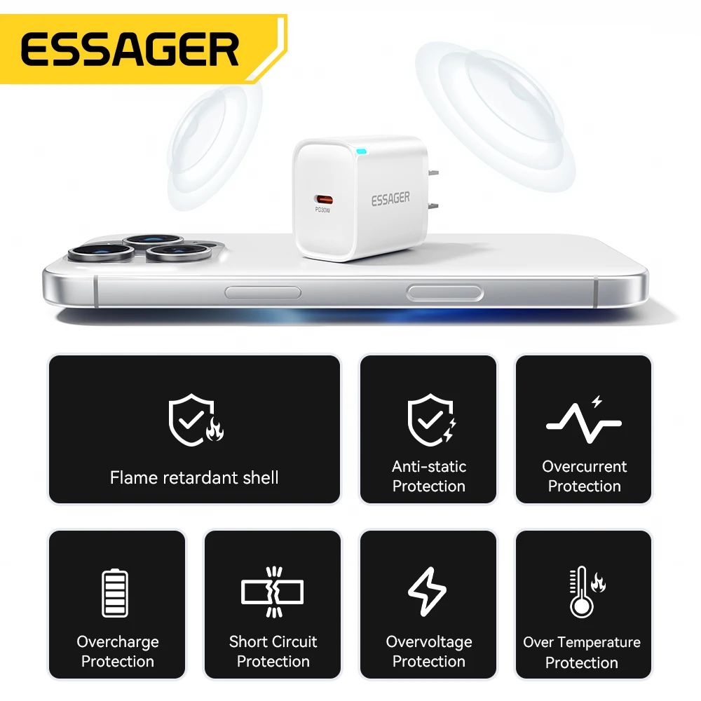 Essager 30W GaN USB-C PD Super Fast Charger (UK 3-Pin Plug) 5 Essager 30W GaN USB-C PD Super Fast Charger (UK 3-Pin Plug) - Image 5